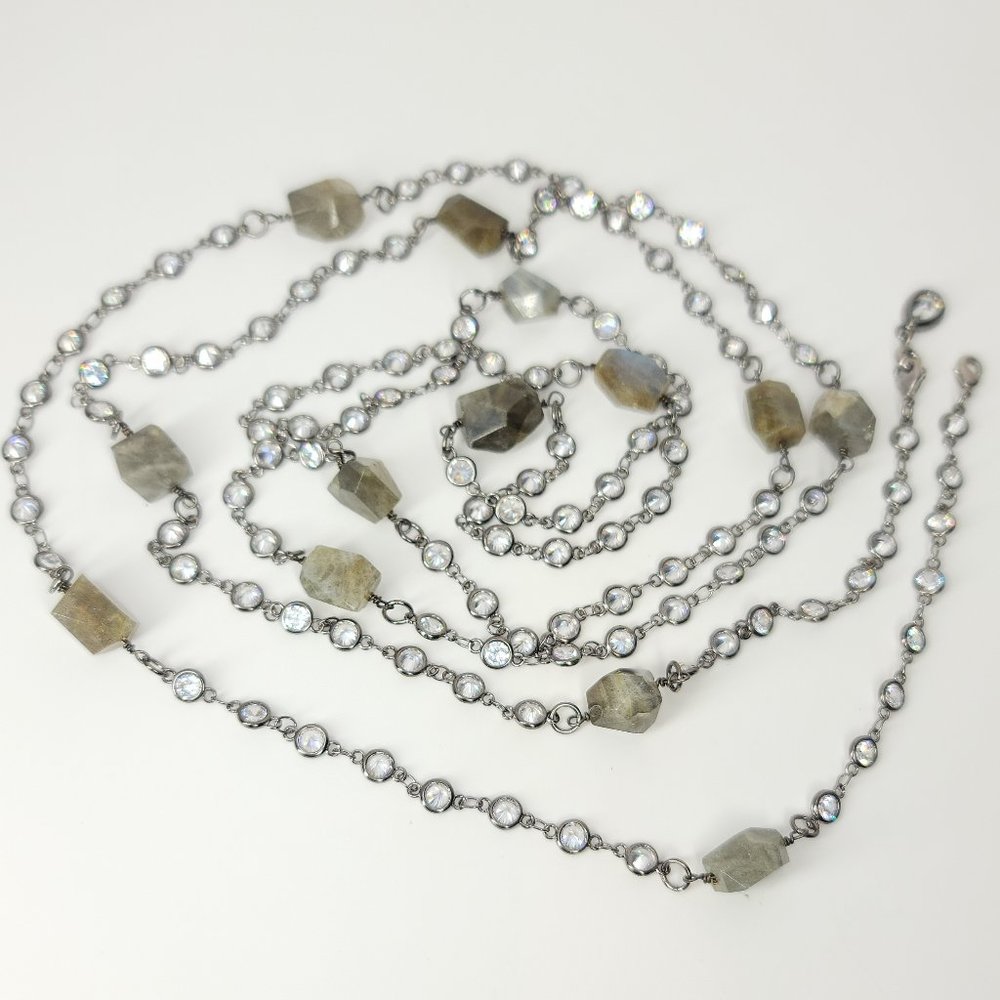 NEW CZ Diamond by the Yard Labradorite Necklace - Picture 4 of 14